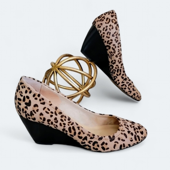 Kate Spade Calf Hair Leopard Cheetah Print Heel Wedges Size 8 - Picture 1 of 16